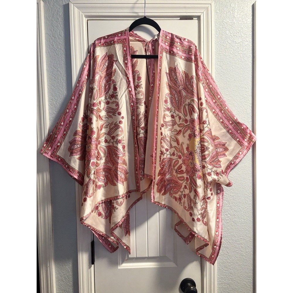 Entro Kimono Cardigan Floral Paisley Print Open Front Bohemian Chic One Size